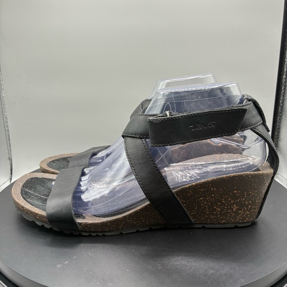 Teva Cabrillo Wedge Sandals Women’s 9.5 Black Leather Strappy Outdoor - Picture 3 of 8